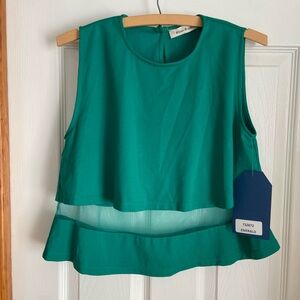 Blue Tassel Emerald Green Crop Top Mesh Panel NWT
